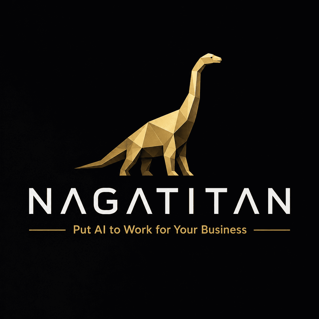 Nagatitan logo with gold geometric dinosaur and tagline